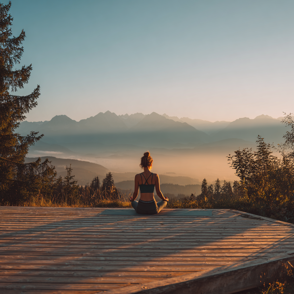 Жінка медитує на природі в позі лотоса
