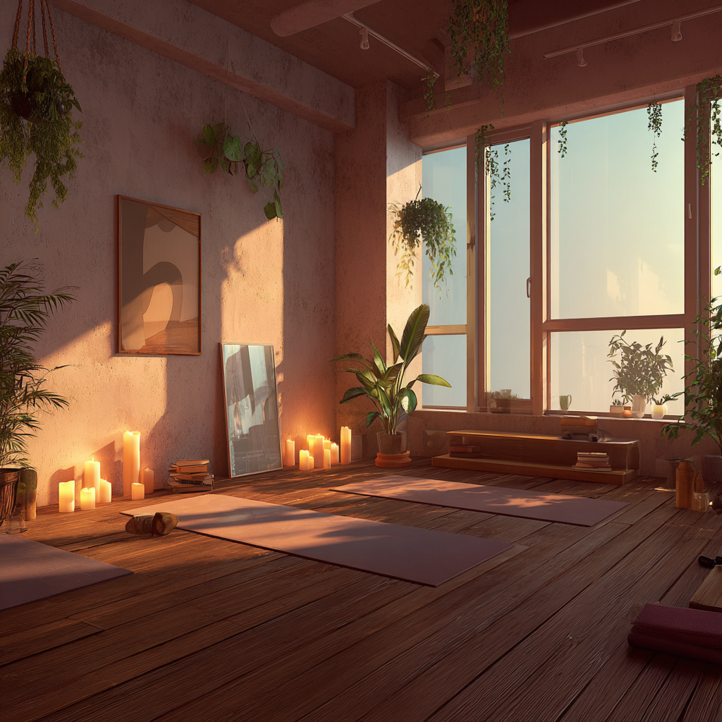 Група людей займається йогою в сучасній студії